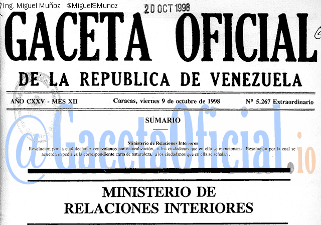 Gaceta Oficial 5267 del 9 Octubre 1998
