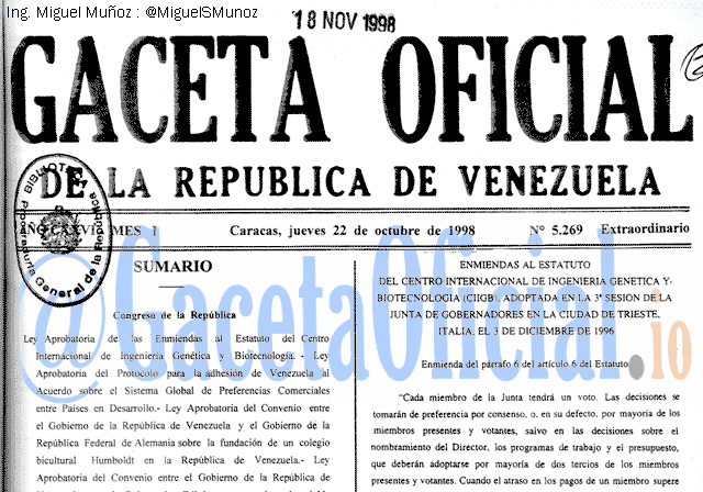Gaceta Oficial 5269 del 22 Octubre 1998