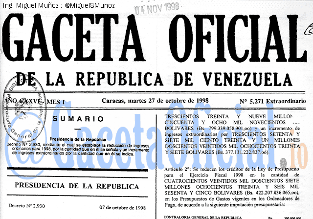 Gaceta Oficial 5271 del 27 Octubre 1998