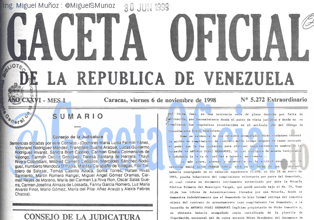 Gaceta Oficial 5272 del 6 Noviembre 1998