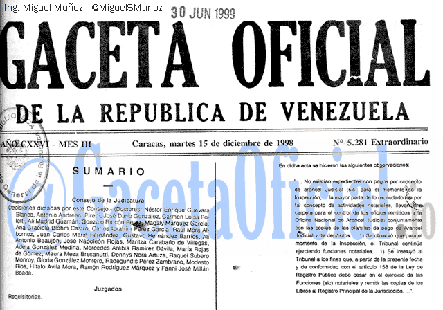 Gaceta Oficial 5281 del 15 Diciembre 1998