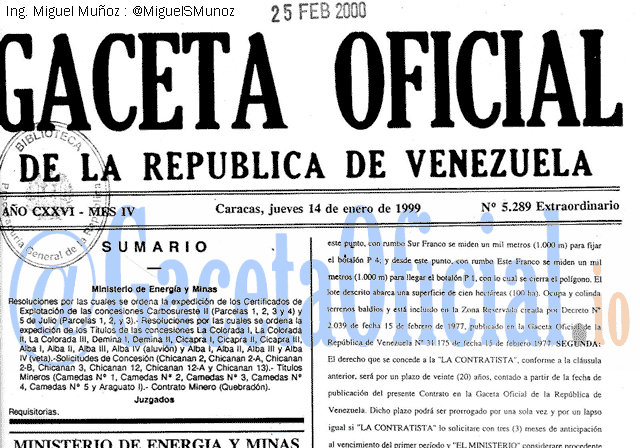 Gaceta Oficial 5289 del 14 Enero 1999
