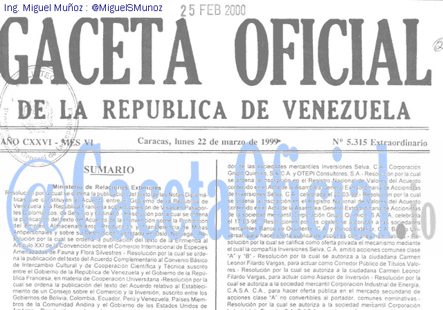 Gaceta Oficial 5315 del 22 Marzo 1999