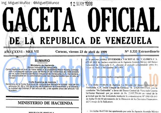 Gaceta Oficial 5333 del 23 Abril 1999