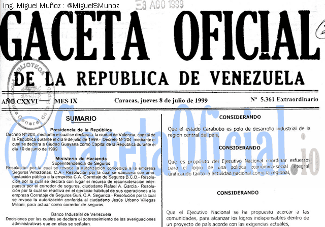 Gaceta Oficial 5361 del 8 Julio 1999