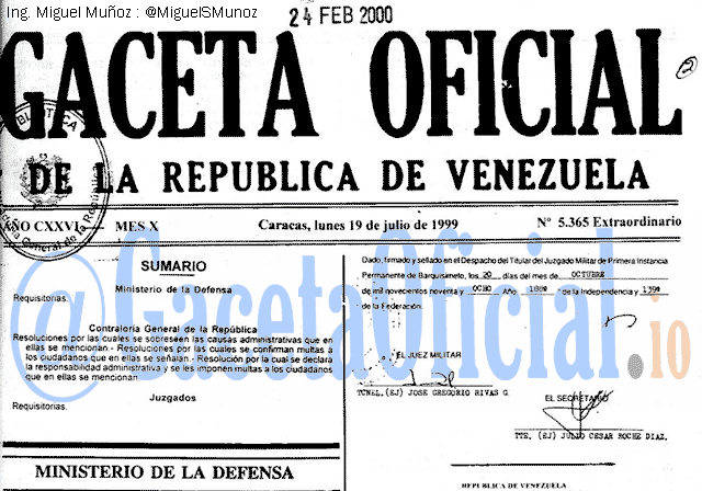 Gaceta Oficial 5365 del 19 Julio 1999