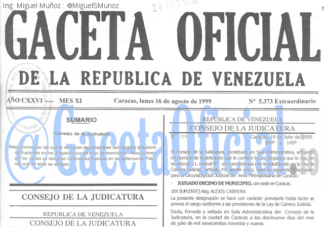 Gaceta Oficial 5373 del 16 Agosto 1999