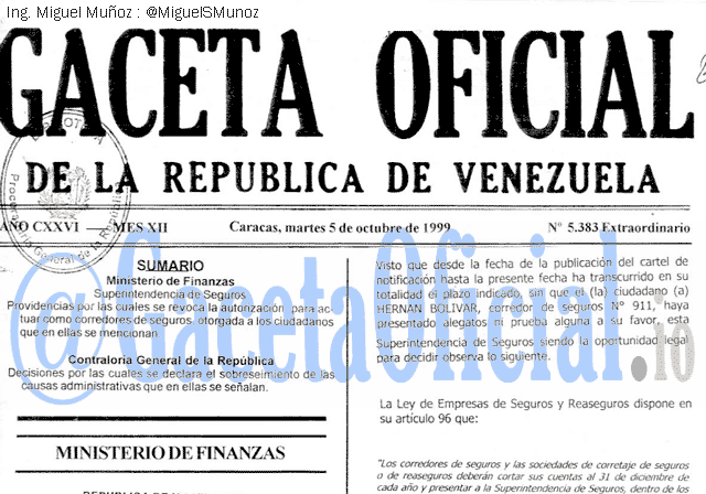 Gaceta Oficial 5383 del 5 Octubre 1999