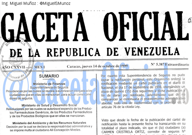 Gaceta Oficial 5387 del 14 Octubre 1999