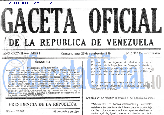 Gaceta Oficial 5395 del 25 Octubre 1999