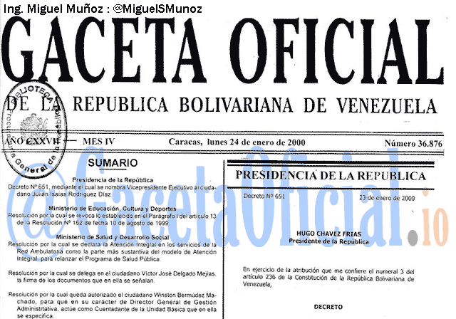 Gaceta Oficial 36876 del 24 Enero 2000