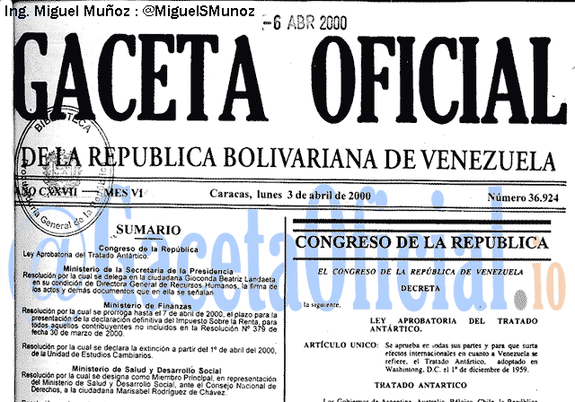 Gaceta Oficial 36924 del 3 Abril 2000