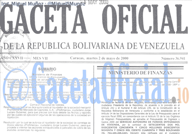 Gaceta Oficial 36941 del 2 Mayo 2000