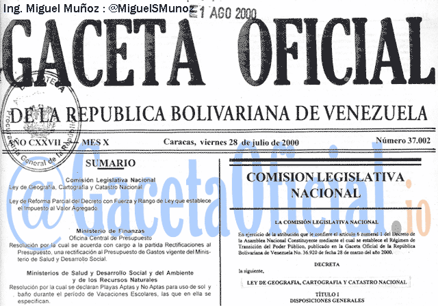 Gaceta Oficial 37002 del 28 Julio 2000