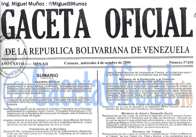 Gaceta Oficial 37050 del 4 Octubre 2000