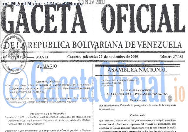 Gaceta Oficial 37083 del 22 Noviembre 2000