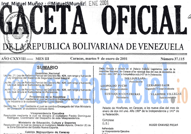 Gaceta Oficial 37115 del 9 Enero 2001