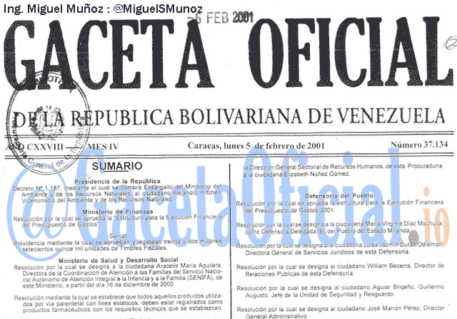 Gaceta Oficial 37134 del 5 Febrero 2001