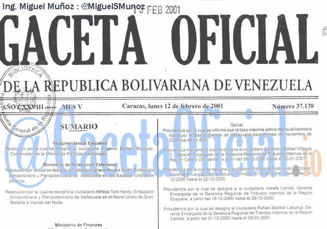 Gaceta Oficial 37138 del 12 Febrero 2001