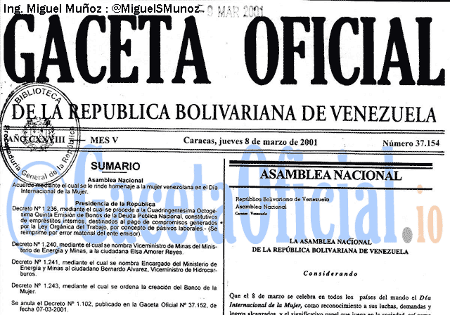 Gaceta Oficial 37154 del 8 Marzo 2001