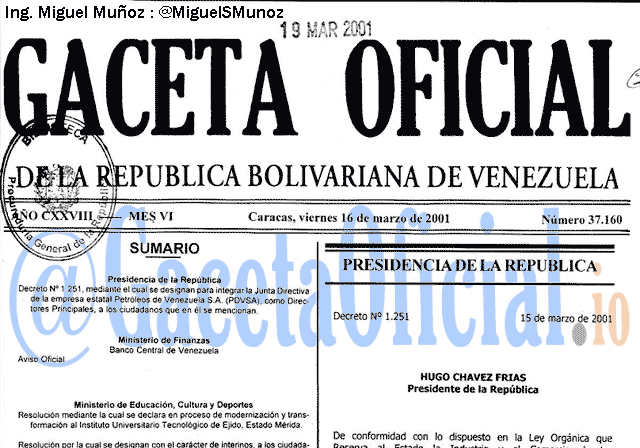 Gaceta Oficial 37160 del 16 Marzo 2001