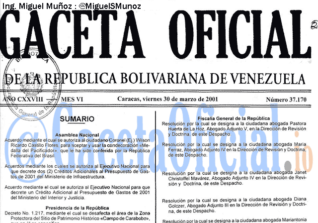 Gaceta Oficial 37170 del 30 Marzo 2001