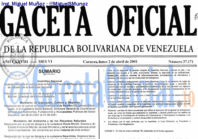 Gaceta Oficial 37171 del 2 Abril 2001