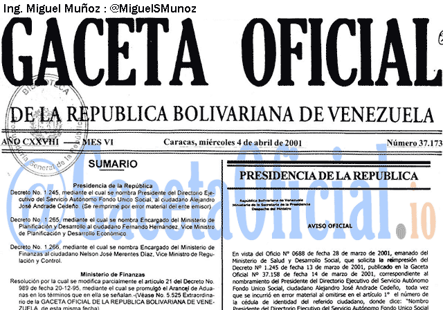 Gaceta Oficial 37173 del 4 Abril 2001