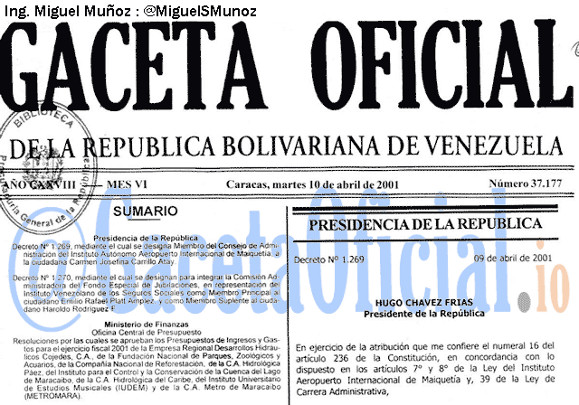 Gaceta Oficial 37177 del 10 Abril 2001