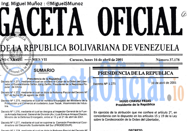 Gaceta Oficial 37178 del 16 Abril 2001