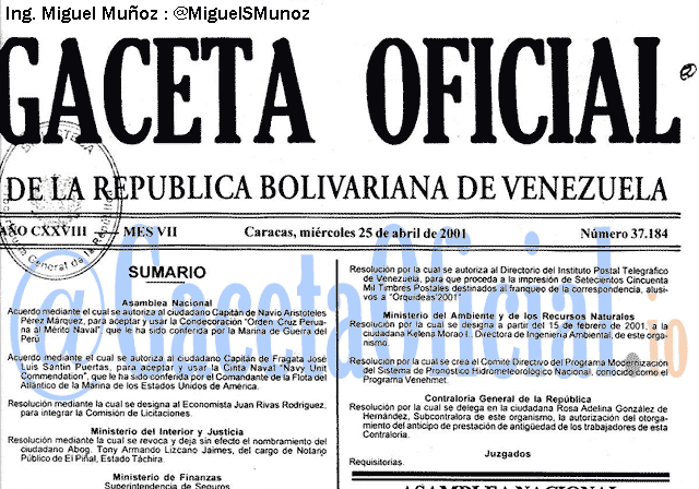 Gaceta Oficial 37184 del 25 Abril 2001