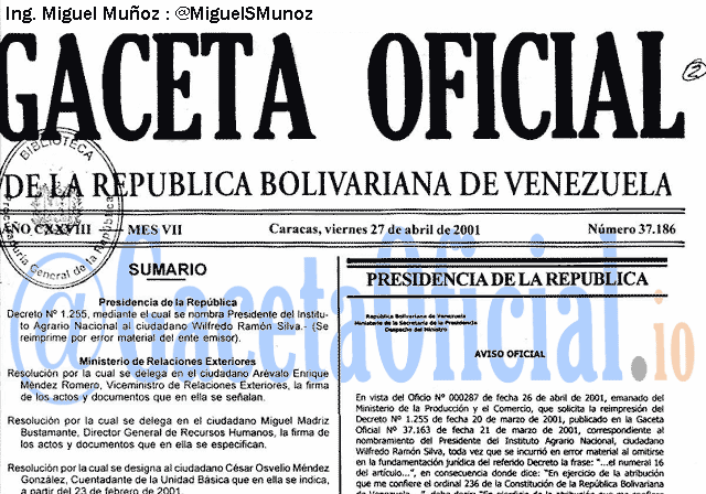 Gaceta Oficial 37186 del 27 Abril 2001