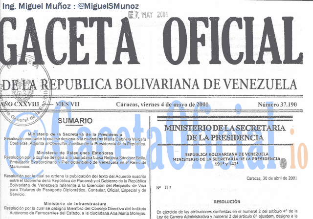 Gaceta Oficial 37190 del 4 Mayo 2001