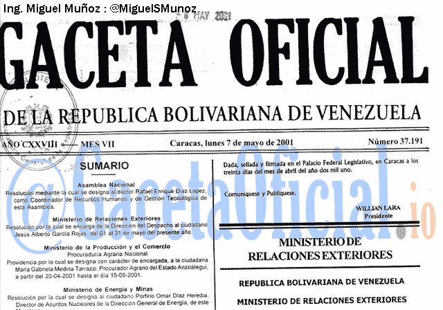 Gaceta Oficial 37191 del 7 Mayo 2001