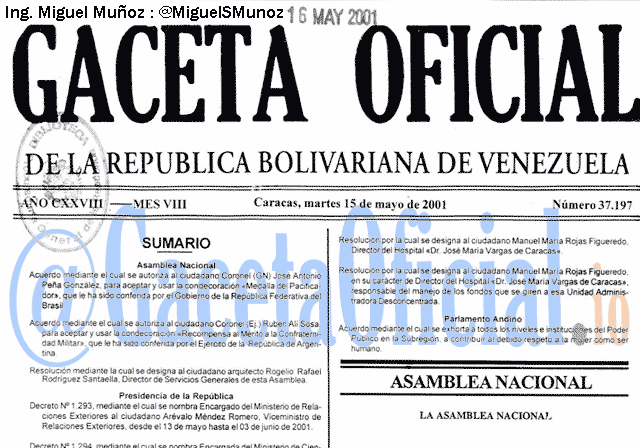 Gaceta Oficial 37197 del 15 Mayo 2001