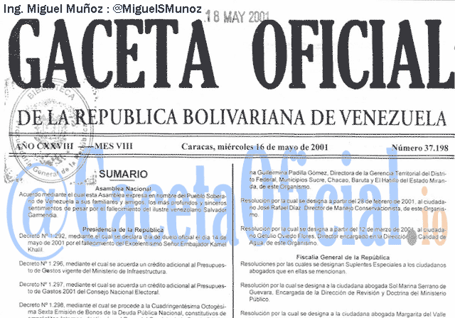 Gaceta Oficial 37198 del 16 Mayo 2001