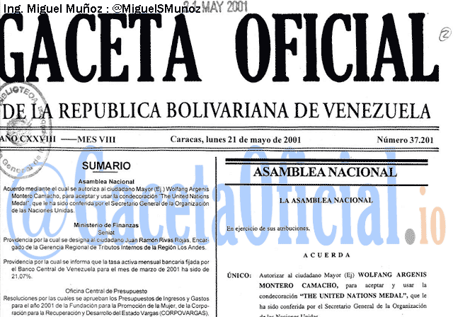 Gaceta Oficial 37201 del 21 Mayo 2001