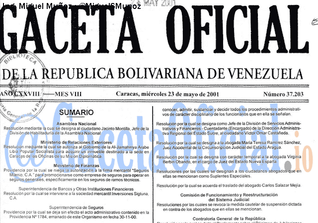 Gaceta Oficial 37203 del 23 Mayo 2001
