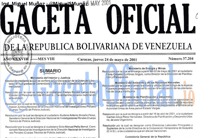 Gaceta Oficial 37204 del 24 Mayo 2001