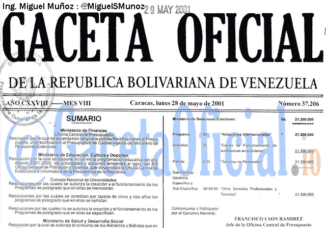Gaceta Oficial 37206 del 28 Mayo 2001