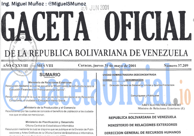 Gaceta Oficial 37209 del 31 Mayo 2001