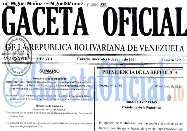 Gaceta Oficial 37213 del 6 Junio 2001