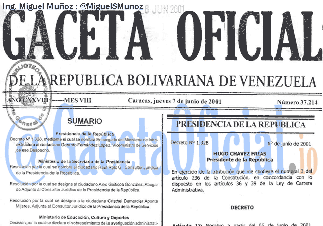 Gaceta Oficial 37214 del 7 Junio 2001