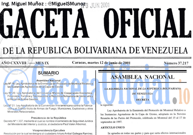 Gaceta Oficial 37217 del 12 Junio 2001