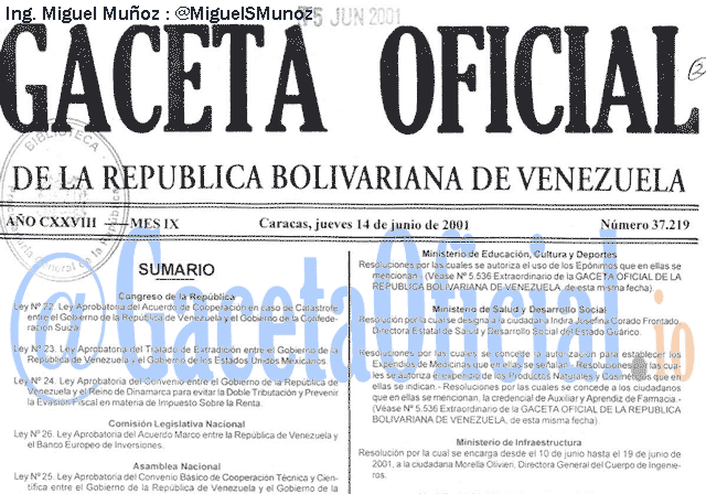 Gaceta Oficial 37219 del 14 Junio 2001