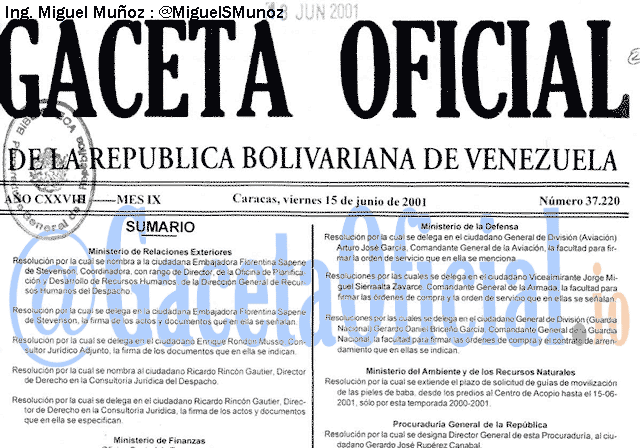 Gaceta Oficial 37220 del 15 Junio 2001