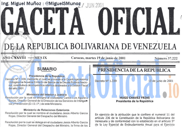 Gaceta Oficial 37222 del 19 Junio 2001