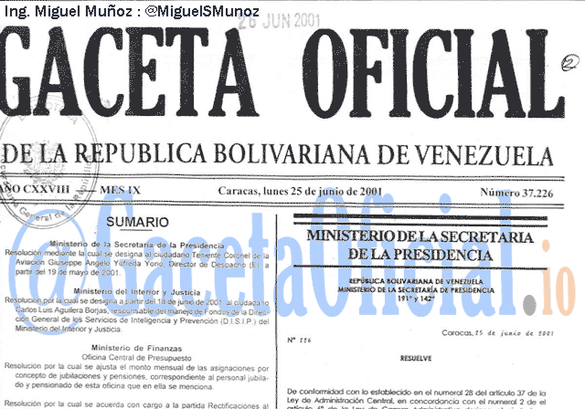 Gaceta Oficial 37226 del 25 Junio 2001