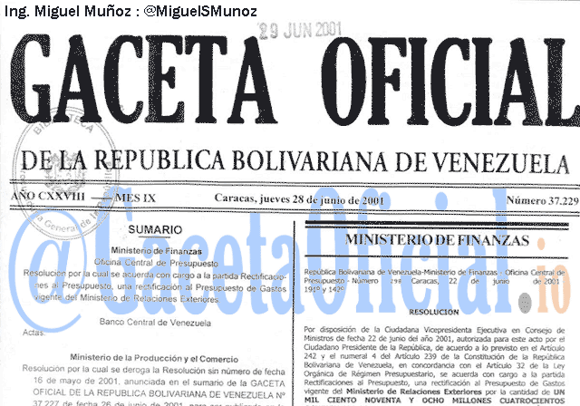 Gaceta Oficial 37229 del 28 Junio 2001