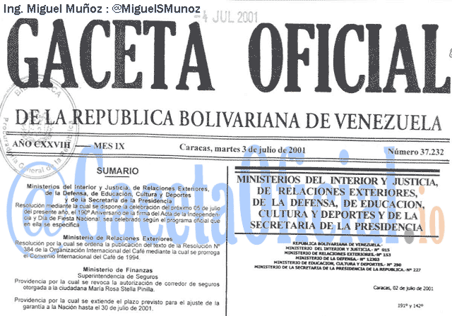 Gaceta Oficial 37232 del 3 Julio 2001